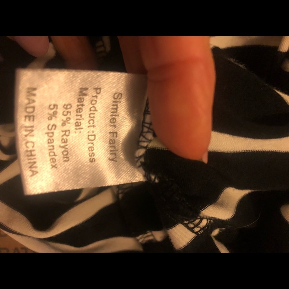 Striped Black and White MIDI Comfort Dress w Pockets drawstring elastic waist LG - Picture 4 of 5